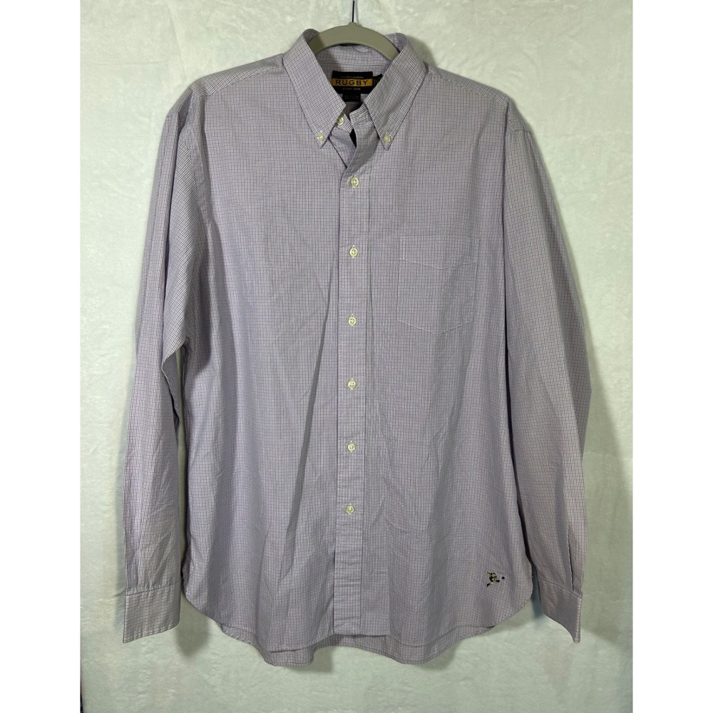 RUGBY Ralph Lauren Big Kicker Gingham Button Down Shirt Mens 16-1/2 34/35 Preppy